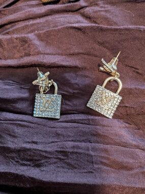 LV Pavé Padlock Drop Earrings in Gold Tone - Duplicates